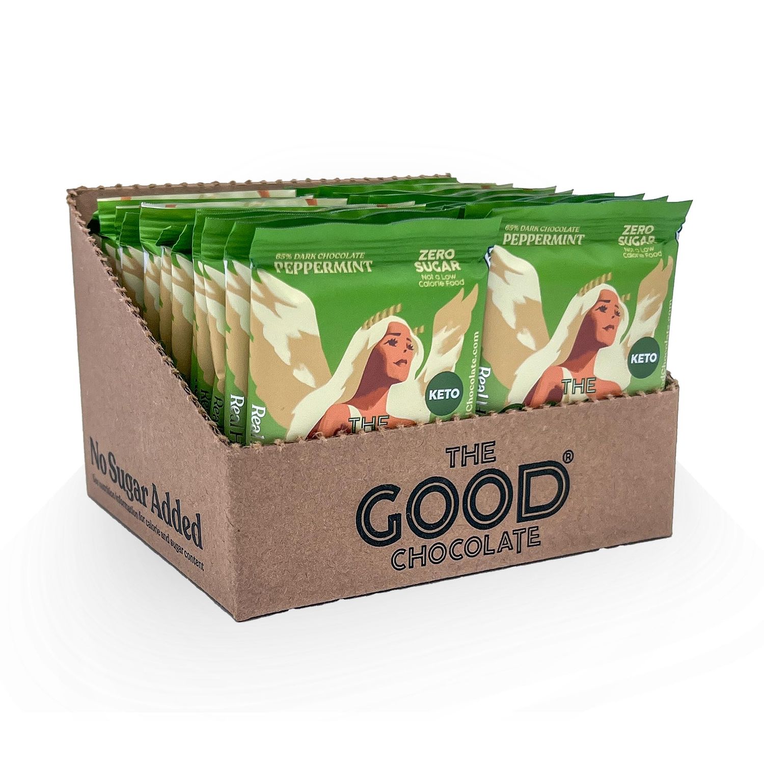 The Good Chocolate - Keto Mint Chocolate Squares, Zero Sugar, Lower Net Carb Snack, Lower Calorie, Vegan Chocolate Candy, 24 Square Family Packs