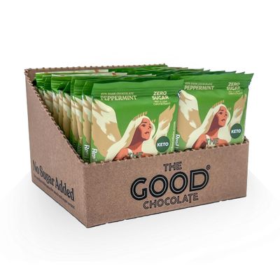 The Good Chocolate - Keto Mint Chocolate Squares, Zero Sugar, Lower Net Carb Snack, Lower Calorie, Vegan Chocolate Candy, 24 Square Family Packs