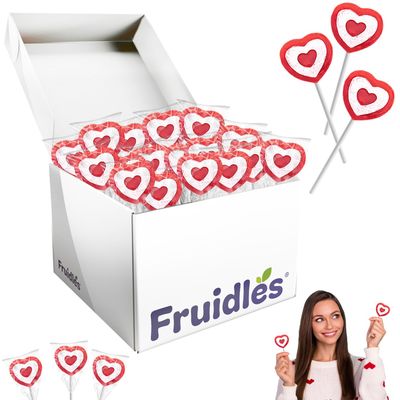 Fruidles Valentine&#39;s Tattoo Heart Lollipops Candy, Red Heart Shaped Hard Candy Lollipop Suckers, Individually Wrapped, 10g (200 Count (5 Pounds))