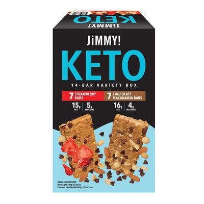JiMMY&#39;S Functional Keto Protein Bars - 14 count Keto Variety Pack - Variety Pack Contains: 7 Strawberry and 7 Chocolate Macadamia Bars- Protein Bar with Low Net Carb, Low Sugar, Gluten Free