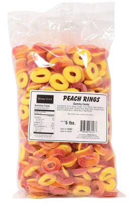 Kervan Candy Bebeto Peach Rings - Fruity, Soft, Sweet &amp; Sour Gummy Candy Bulk for Kids, Gift Snacks and Parties - Peach Gummies Big Party Size Bag (5 lbs)