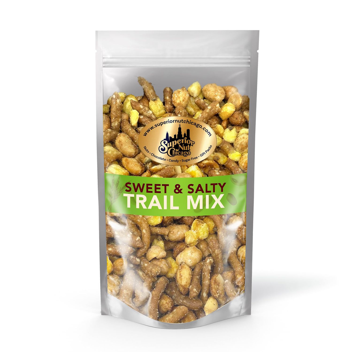 Superior Nut Chicago Sweet &amp; Salty Trail Mix - Sweet Honey Roasted Snack - Butter Toffee &amp; Honey Roasted Peanuts, Honey Sesame Sticks &amp; Toasted Corn - 5g Protein - Resealable Bag (1lb 12oz)
