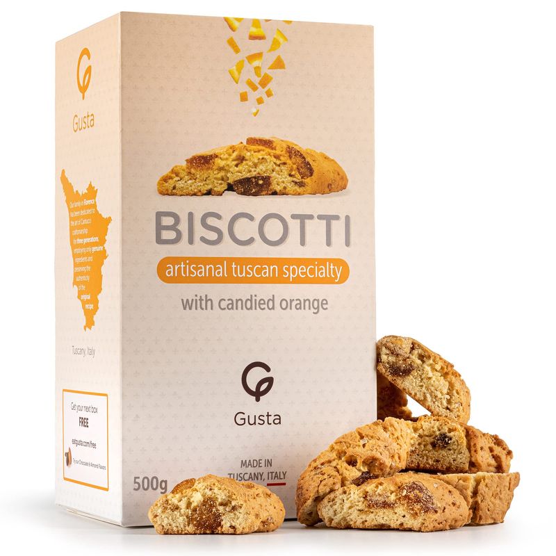 Gusta Authentic Soft Biscotti Cookies Made in Tuscany, Italy - Candied Orange - Original Two Bites Size - All Natural Ingredients - Fresh &amp; Genuine Italian Dessert Treats - 17.64oz
