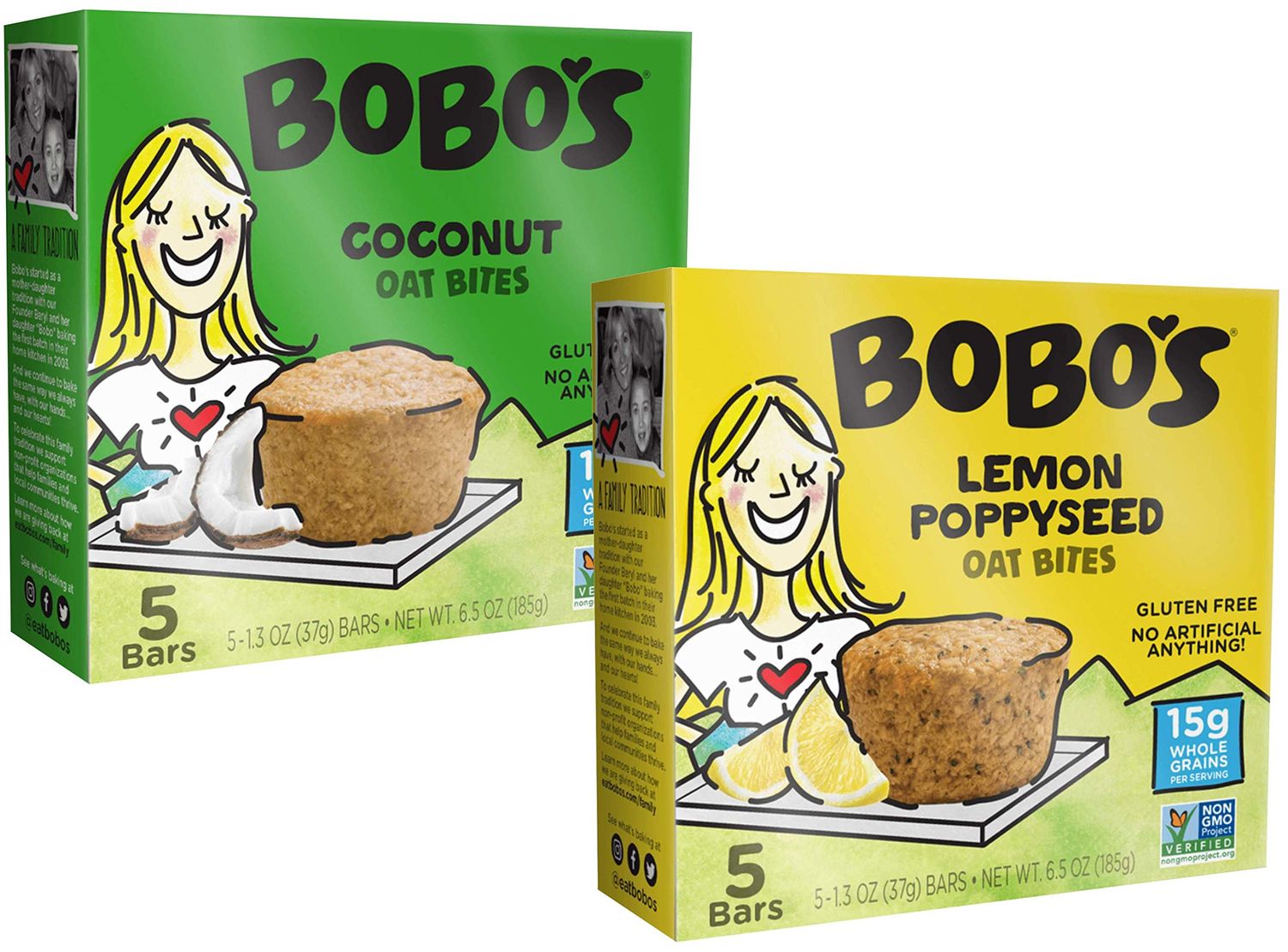 Bobo&#39;s Oat Bars Gluten Free Bobo&#39;s Bites 2 Flavor Variety Bundle, (1) each: Coconut and Lemon Poppyseed (6.5 Ounces)