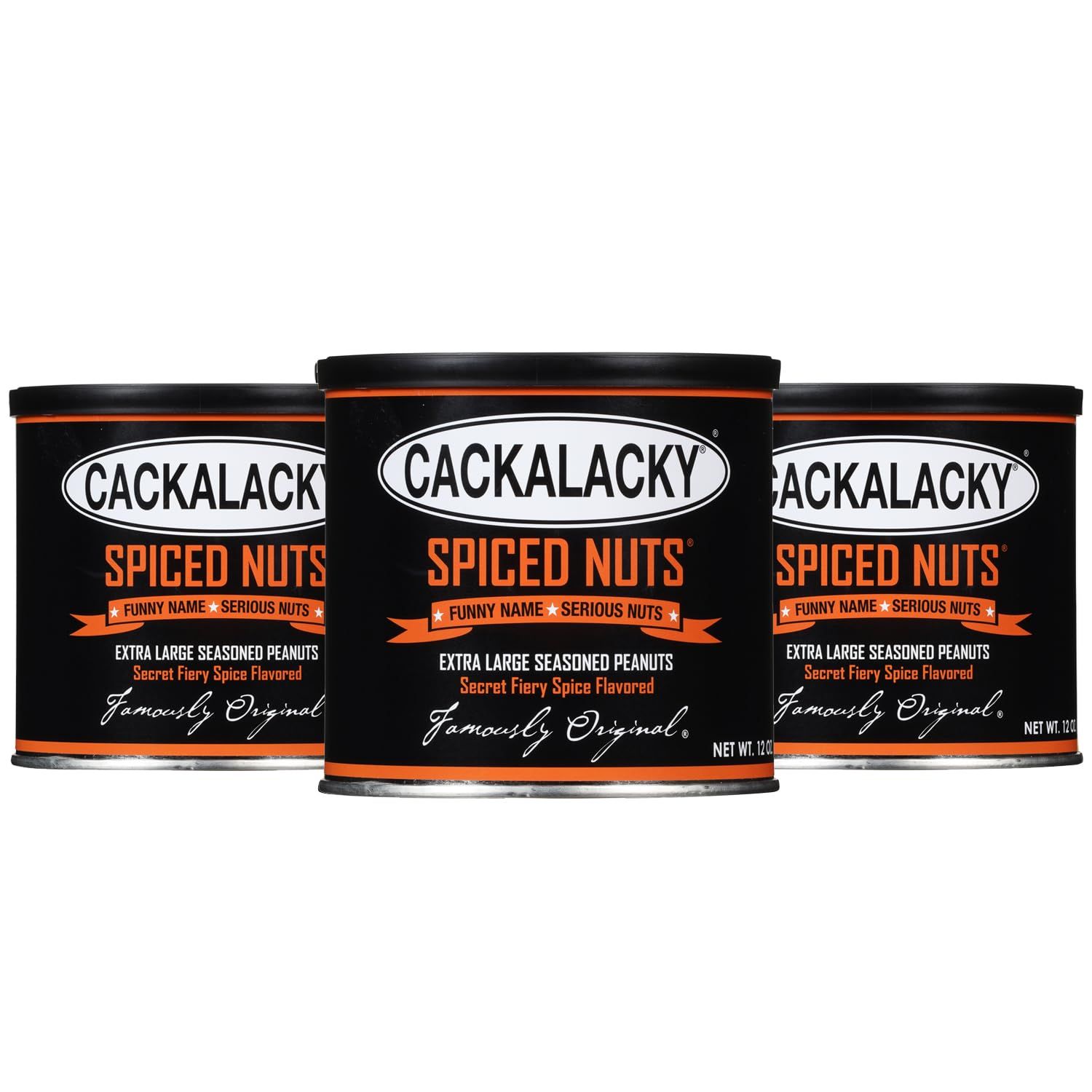 Cackalacky Famously Original Spiced Peanuts, 12 oz., Roasted NC-grown Peanuts Perfect for Beer, Party Snacks, Backyard Barbecues, and more, Seasoned with Fiery Spices for A Great Taste (3 Pack)