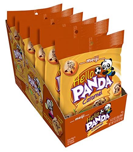 Meiji Hello Panda Cookies, Caramel CrÃƒÂ¨me Filled - 2.2 oz, Pack of 6 - Bite Sized Cookies with Fun Panda Sports