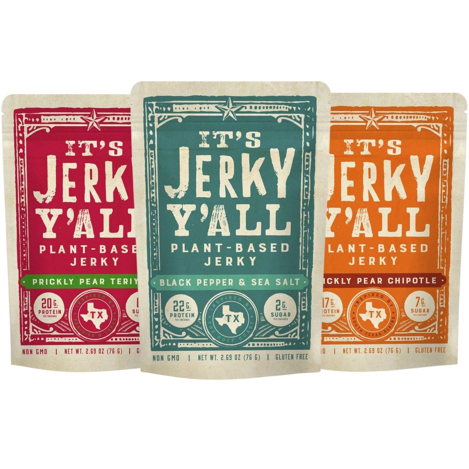 It&#39;s Jerky Y&#39;all Plant Based Jerky Variety Pack | Beyond Tender and Tasty Vegan Snacks | Non-GMO, Gluten Free, Vegetarian (3 Pack)