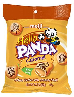 Meiji Hello Panda Cookies, Caramel CrÃƒÂ¨me Filled - 2.2 oz, Pack of 6 - Bite Sized Cookies with Fun Panda Sports