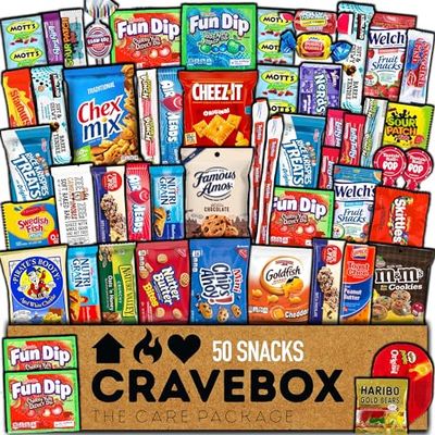 CRAVEBOX Snack Box (50 Count) Valentines Day Variety Pack Gift Care Package Basket Adult Kid Guy Girl Women Men Birthday College Student Office Food - Back to School