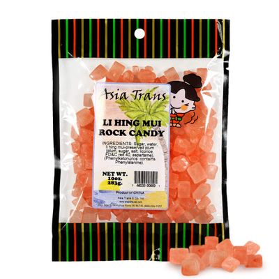Asia Trans &amp; Co. Li Hing Mui Rock Candy - Sweet Hawaiian Treats, Flavored with Asian Plum Powder - Authentic Island Flavors for Sugar Cravings - Pink-Colored Buffet, Party, Movie Snacks - 10oz. Bag