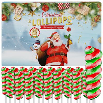 Christmas Lollipops 20pk- Christmas Candy Individually Wrapped For Christmas Party Favors &amp; Christmas Decorations - Christmas Suckers &amp; Christmas Treats - Christmas Stocking Stuffers, Christmas Snacks