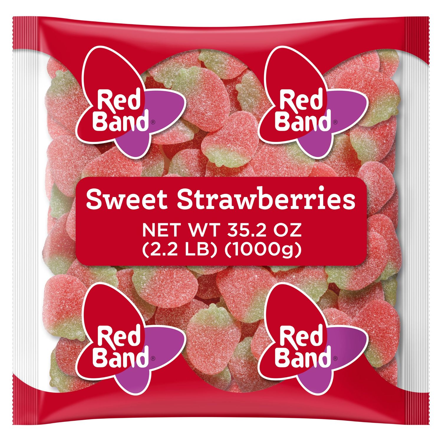 Red Band Sweet Strawberry Gummy Candies - Soft Strawberry Flavor Fruit Gummies, Fruit Shaped Candy, Sugar Coated Strawberries, Dutch Candy &amp; Snacks, Family Size Candy Bulk - 2.2 lbs Bag