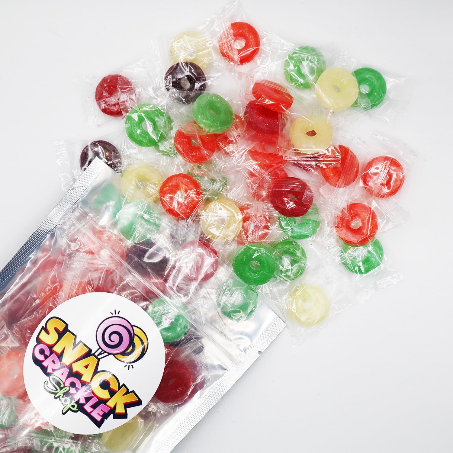 Hard Candy Rings Bulk 1lb Bag of 5 Flavors of Hard Candy O&#39;s- Cherry, Raspberry, Watermelon, Orange, and Pineapple Individually Wrapped by SnackCrackleShop