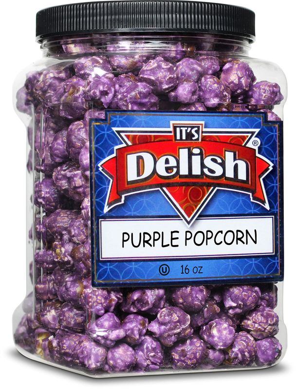 Gourmet Purple Grape Flavored Popcorn by It's Delish, 16 Oz Jumbo Container | Bulk Air Popped Pop Corn Snack - Fruity Purple Themed Candy Confetti - Gluten Free, Vegan, Kosher, 1 Count