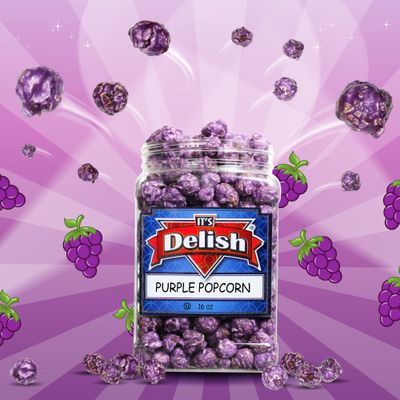 Gourmet Purple Grape Flavored Popcorn by It's Delish, 16 Oz Jumbo Container | Bulk Air Popped Pop Corn Snack - Fruity Purple Themed Candy Confetti - Gluten Free, Vegan, Kosher, 1 Count