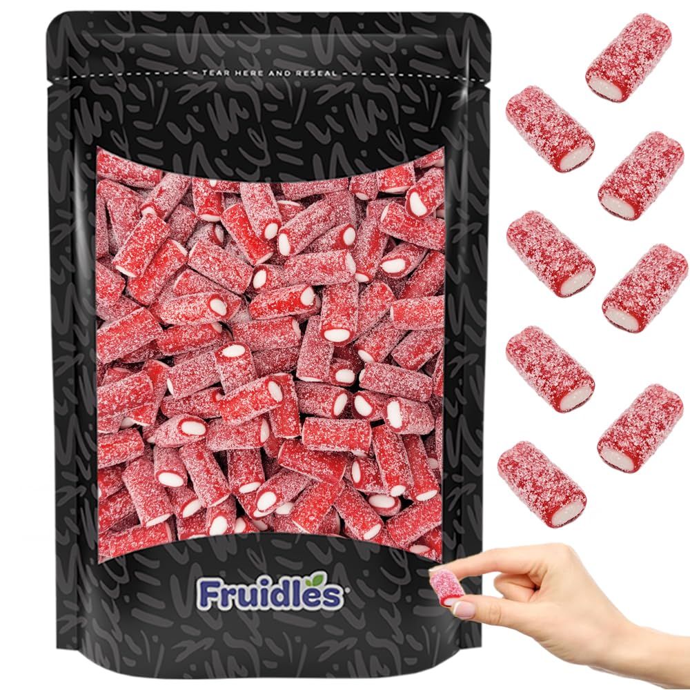 Fruidles Strawberry Pencil Bites Gummies, Soft, And Sweet Red Licorice Bites With a Creamy Sweet Center, Fat-Free (1 Pound)