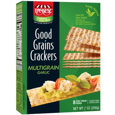 Snacktery Garlic Multigrain Flatbread Crackers - All Natural Multigrain Crackers in 8 Stay-Fresh Packs - Thin &amp; Crispy Garlic Crackers for Cheese, Spreads, Dips - 7 oz