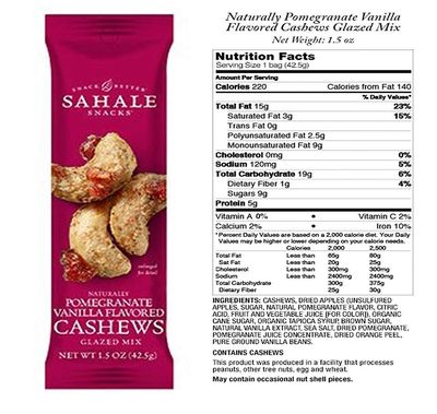 Sahale Snacks Pomegranate Vanilla Flavored Cashews Glazed Mix, 1.5 Ounces (Pack of 3)3