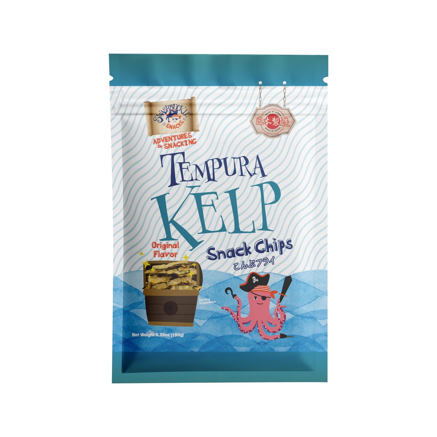 Swashbuckle Snacks Crispy Tempura Kelp Snack Chips Original Flavor 5.29oz (150g), Otsumami, Japanese snack, Kelp chips, Made in Japan