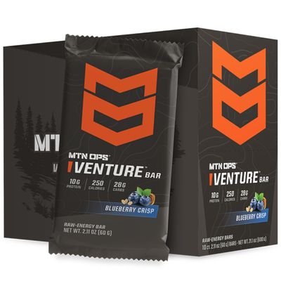 MTN OPS Venture Bar | Blueberry Crisp Energy Bar | 10g Protein  Gluten-Free Nutrient Dense Peanut-Based Raw Energy Bar | 10 Bars per Box