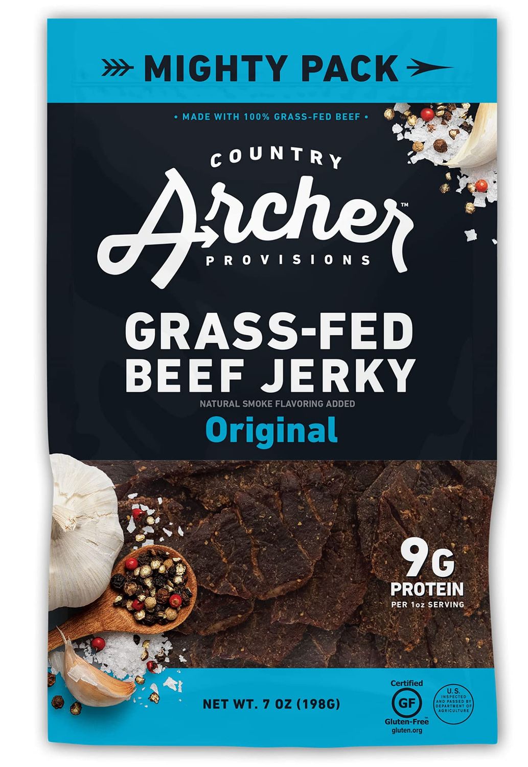 Country Archer Beef Jerky by 100 GrassFed Gluten Free, Original, 7 Ounce