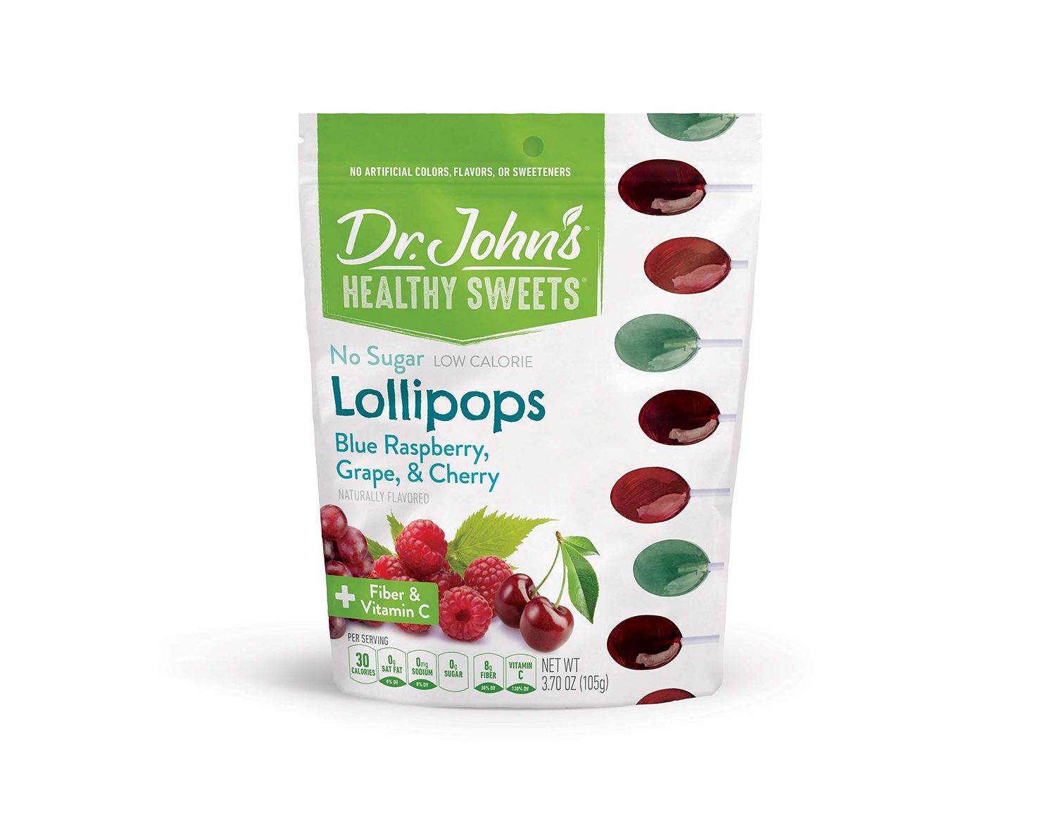 Dr. Johns Sugar Free Candy, Healthy Lollipops with Zero Sugar, Low Calorie Snacks, Keto Friendly Hard Candy Sweets, Blue Raspberry, Grape, Cherry, 17 Count, 3.7 OZ