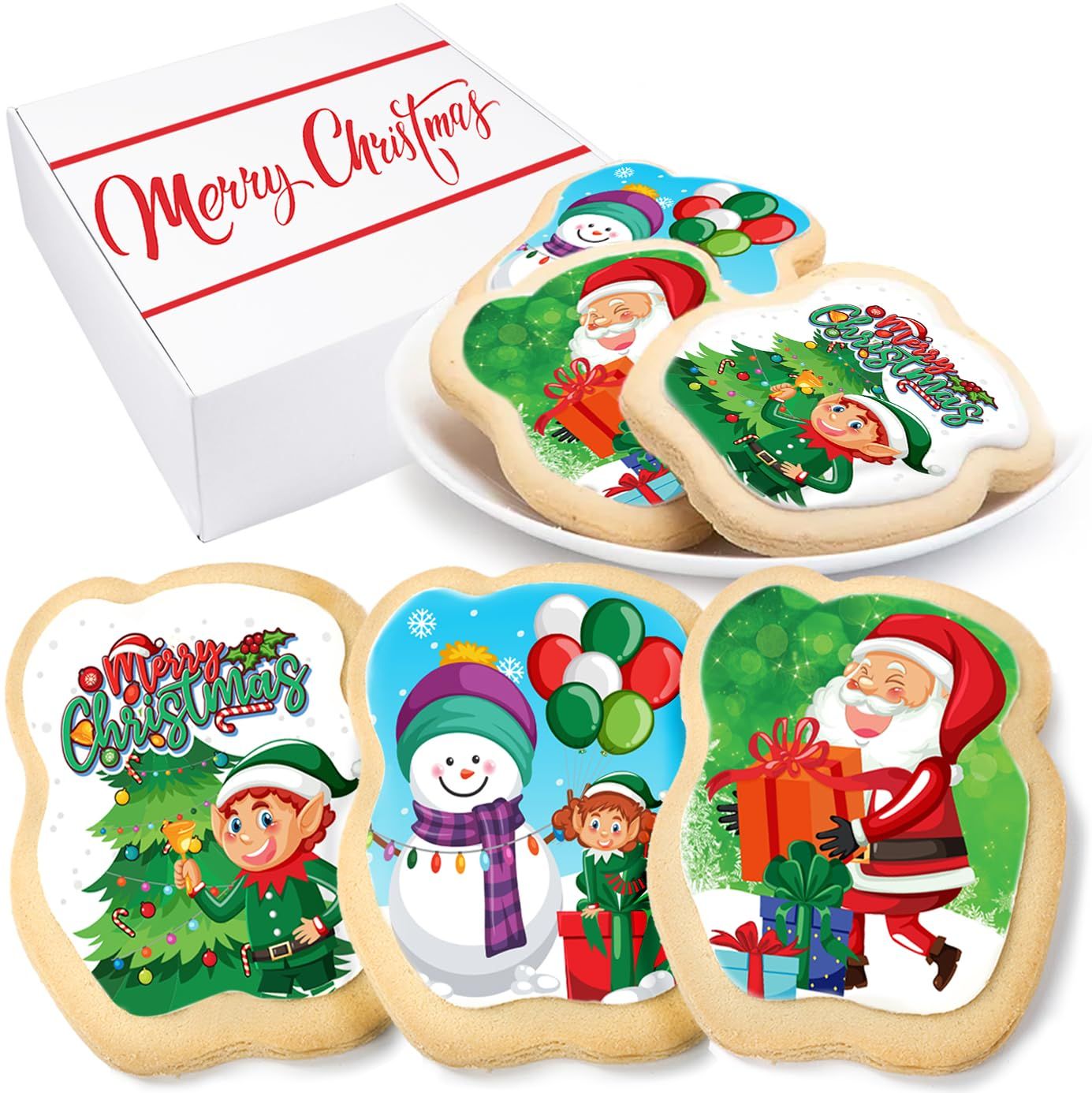 Christmas Cookies Decorated Gift Basket Large 6 PACK | INDIVIDUALLY WRAPPED Sugar Cookie Jumbo with Icing Party Favors Iced cute | Nut-Free