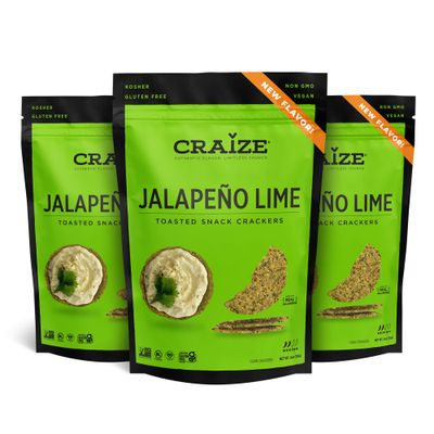 Craize NEW FLAVOR JalapeÃƒÂ±o Lime Crisps | Gluten Free, Vegan, Kosher, Toasted Corn Crackers | 3 pack, 4 oz each