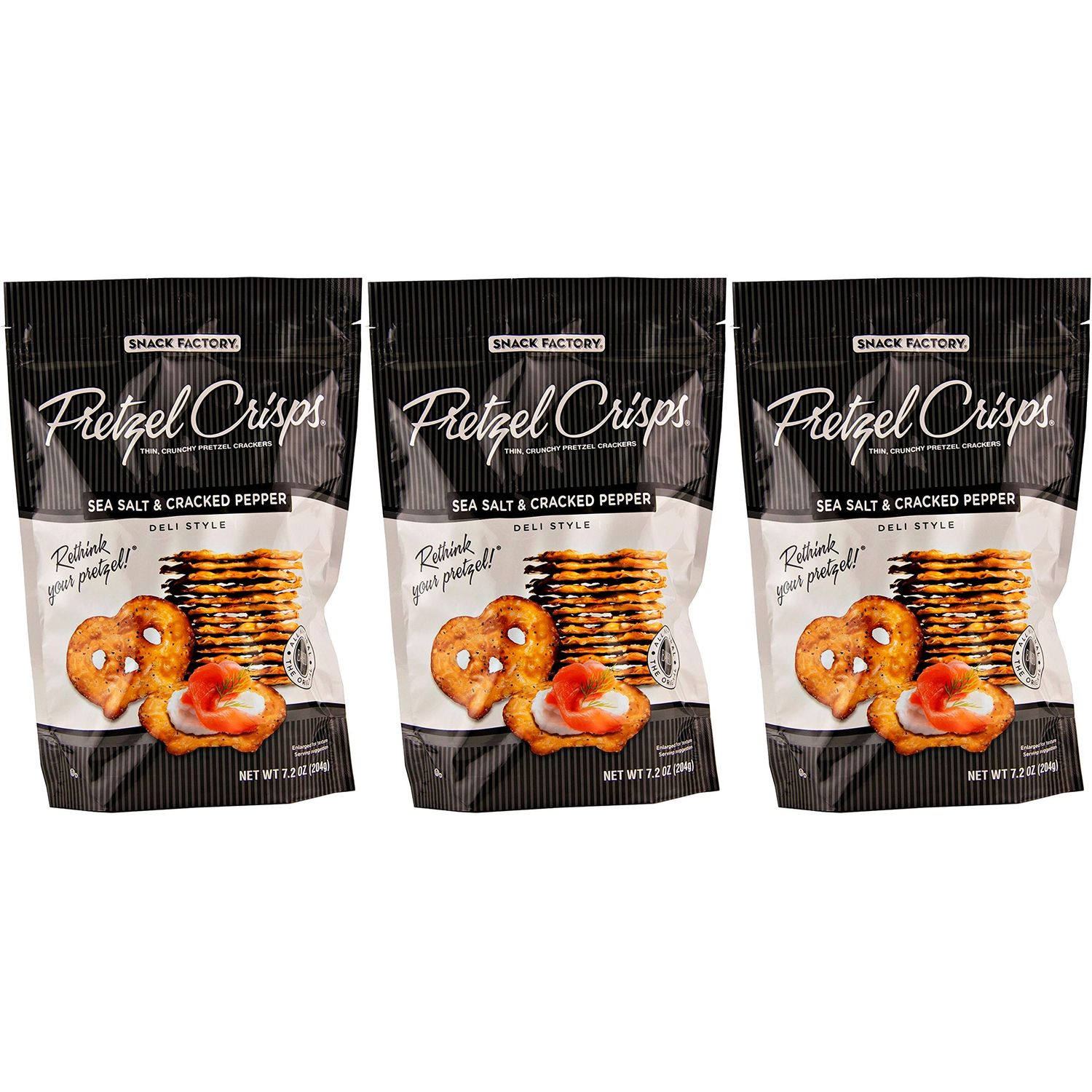 Snack Factory Sea Salt &amp; Cracked Pepper Pretzel Crisps 7.2oz (Pack of 3)