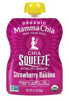 Mamma Chia Organic Vitality Squeeze Snack, Strawberry Banana, 24- 3.05 Ounce Chia Pouches. USDA Organic, Non-GMO, Vegan, Gluten Free, and Kosher. Fruit and Vegetables with only 70 Calories