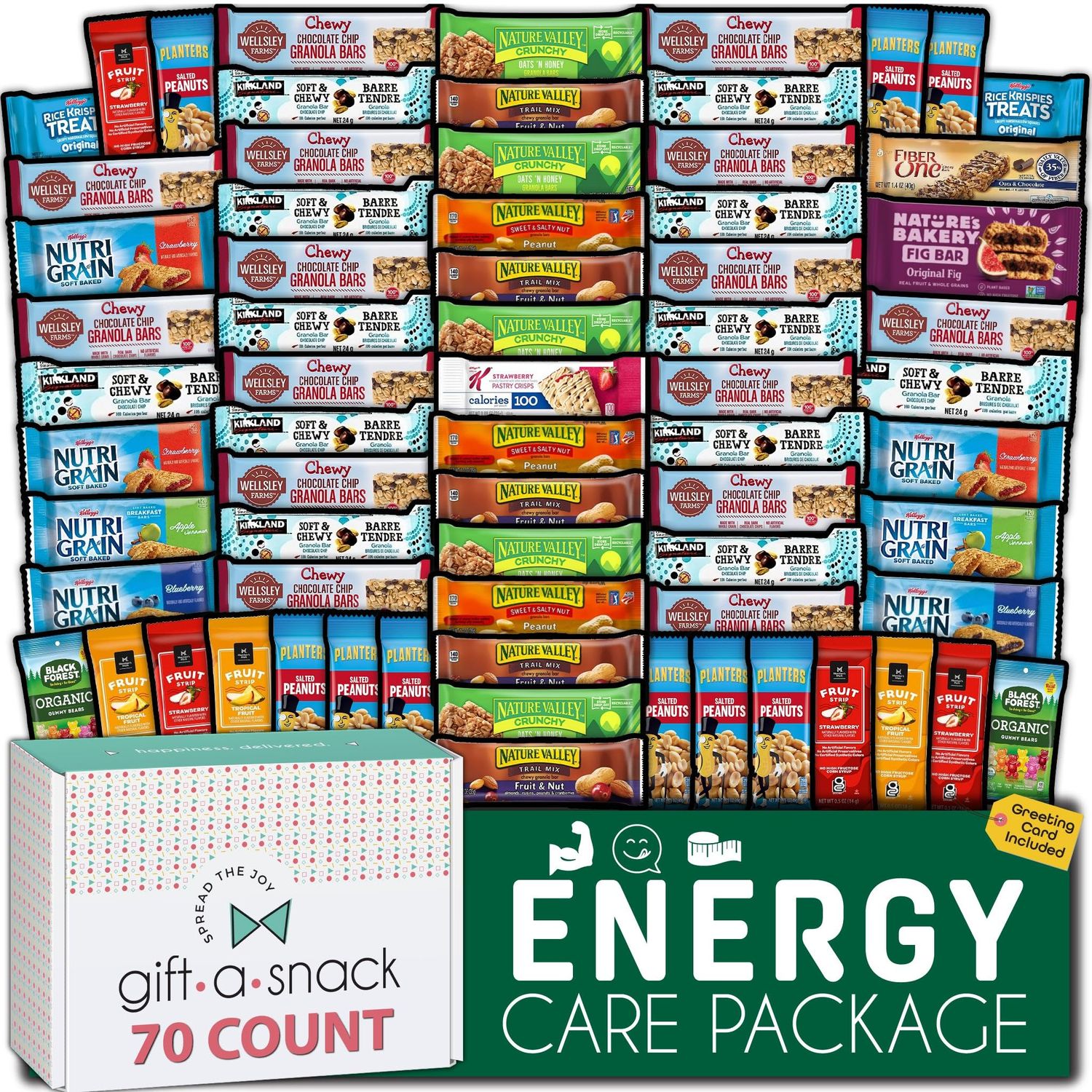 Gift A Snack - Valentines Healthy Granola Breakfast Bars, Snack Box Care Package  Greeting Card (70 Count) Birthday Treats Gift Basket Nutritious Chips Corporate Gifts