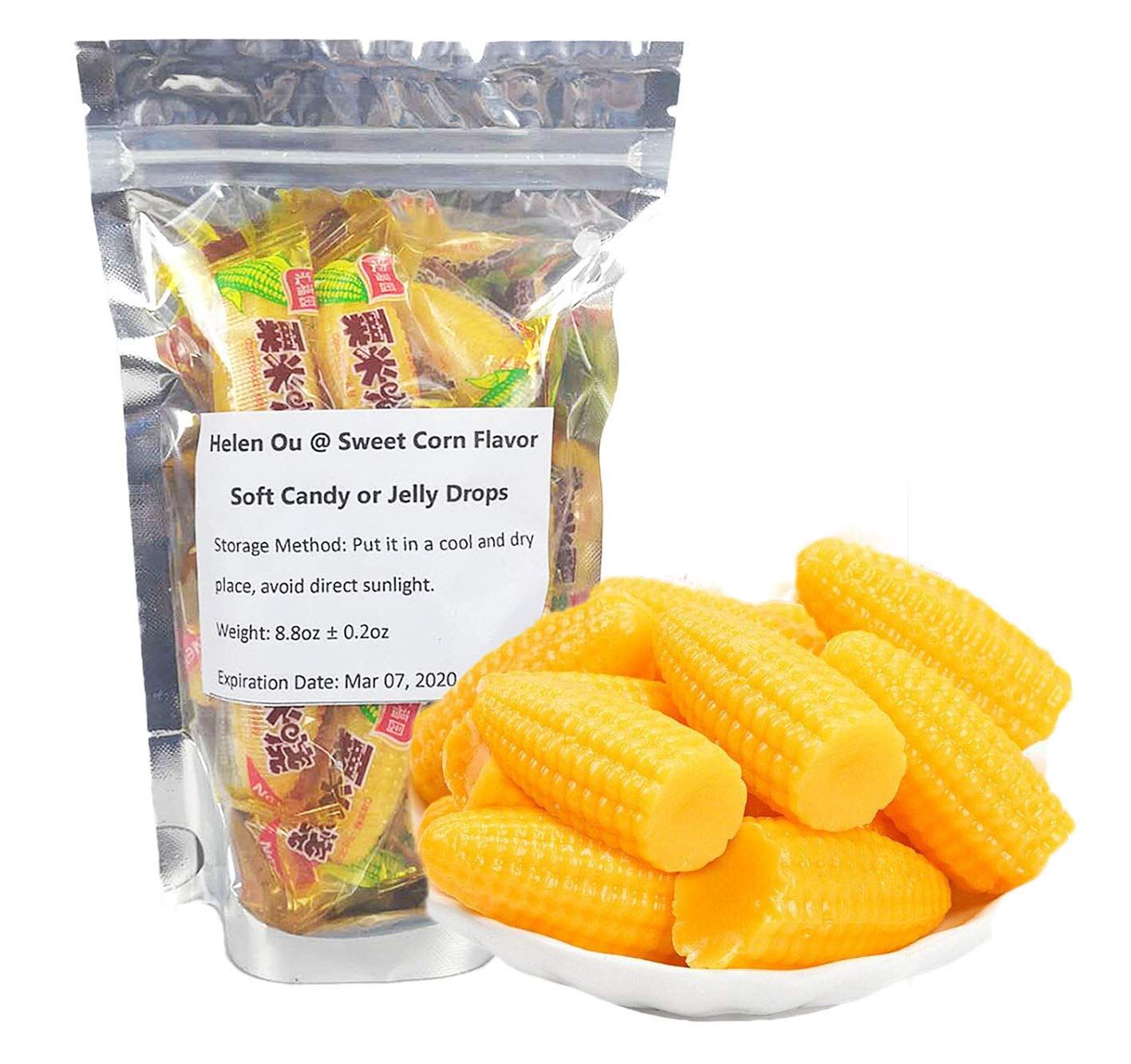 Helen Ou  Chinese Snacks Candy: Sweet Corn Flavor Soft Candy or Jelly Drops 250g8.8oz