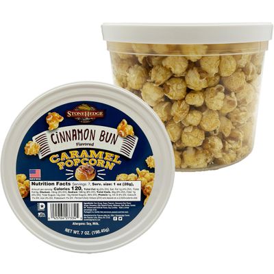 Stonehedge Farms Cinnamon Bun Flavored Popcorn - 7 oz Tub - Bulk Gourmet Deliciously Old Fashioned Popped Sweet Snacks - Made in the USA