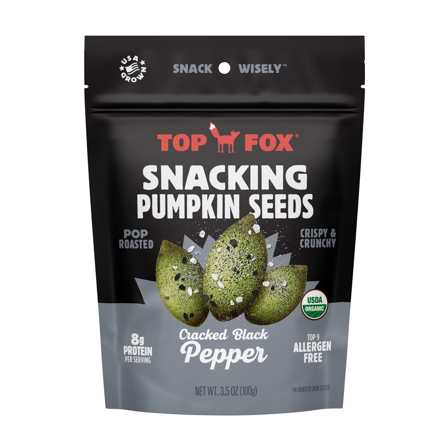 Top Fox Snacks - Organic Pop-Roasted Pumpkin Seeds | Healthy Protein Snacks - Gluten Free - Keto and Vegan Friendly (Salt &amp; Pepper, 3.5 oz - 6 Pack)