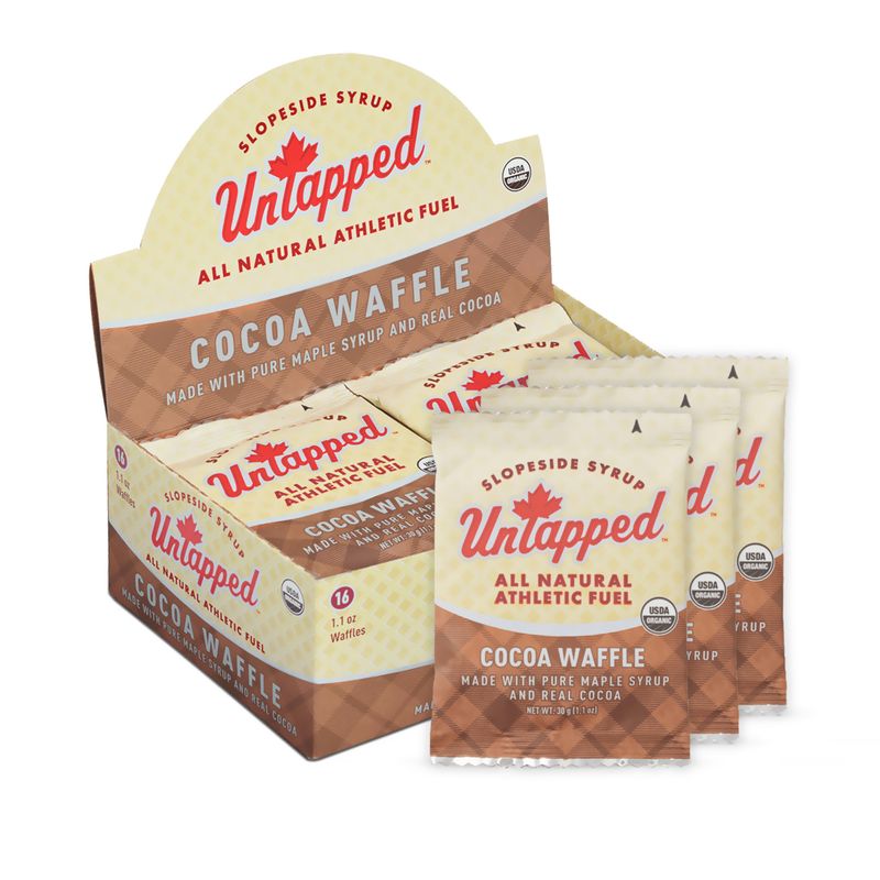 UnTapped Organic Cocoa Waffles 1.1 oz Each, Box of 16 - Endurance Sports Snacks Sweetened with Real Maple Syrup, and Rich Organic Cocoa | Vegan &amp; Real Food Waffles | Ideal for Athletic Performance