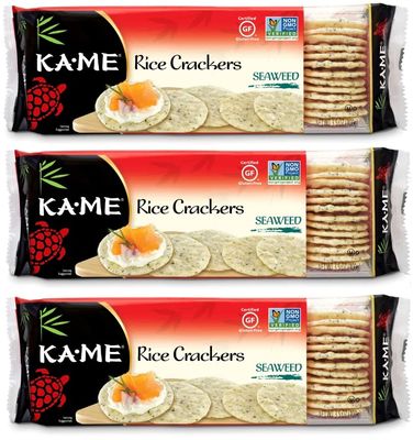 KA-ME Seaweed Rice Crackers 3.5 oz, Authentic Asian Ingredients, Certified Gluten-Free, No Artificial FlavorsColors, Non GMO - (3 Pack)