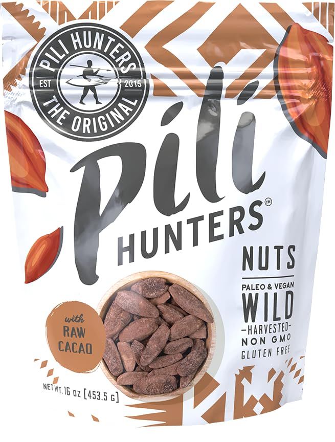 Pili Hunters Wild Sprouted Pili Nuts - Raw Cacao &amp; Organic Coconut Sugar - Paleo &amp; Vegan Keto Snack for Low Carb Energy - Gluten &amp; Dairy Free Superfood - Non-GMO - As Seen on Shark Tank - (16 oz Bag)