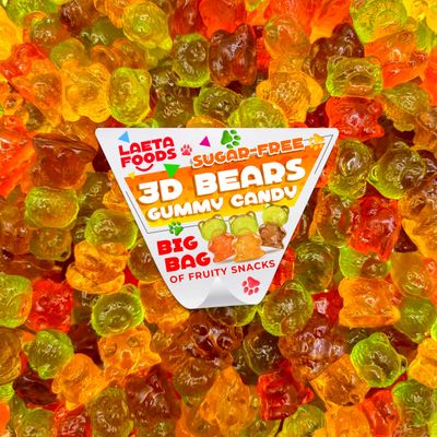 Sugar-Free Gummy Bears, 3D Candy in Assorted Fruit Flavors (1 Pound Bag)