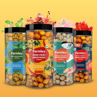 Farmley Makhana Gluten Free Roasted &amp; Flavoured Puffs Fox Nut Water Lily Pops Popped Lotus Seed Pack of 4 90g each (Peri-Peri, Salted, Mint, Tangy Tomato) Daily Nutritious Snack 12.70 Ounce