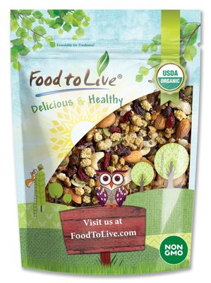 Food to Live Organic Raw Munchies Snack Mix, 8 Ounces - Raw and Non-GMO Contains Cacao Nibs, Raisins, Almonds, Cashews, Walnuts, Goji Berries, Mulberries, Pumpkin Seeds. Vegan Superfood, Kosher