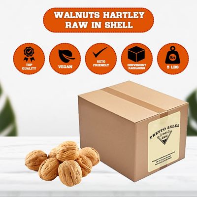 Walnuts, Current new crop In shell Hartley choice, Low-Carb, High-Protein, Unshelled Fresh, Easy to crack, Healthy snack, Gluten free, Dietetic, Vegan, Packed in 5 lbs. (80 oz) box by Presto Sales