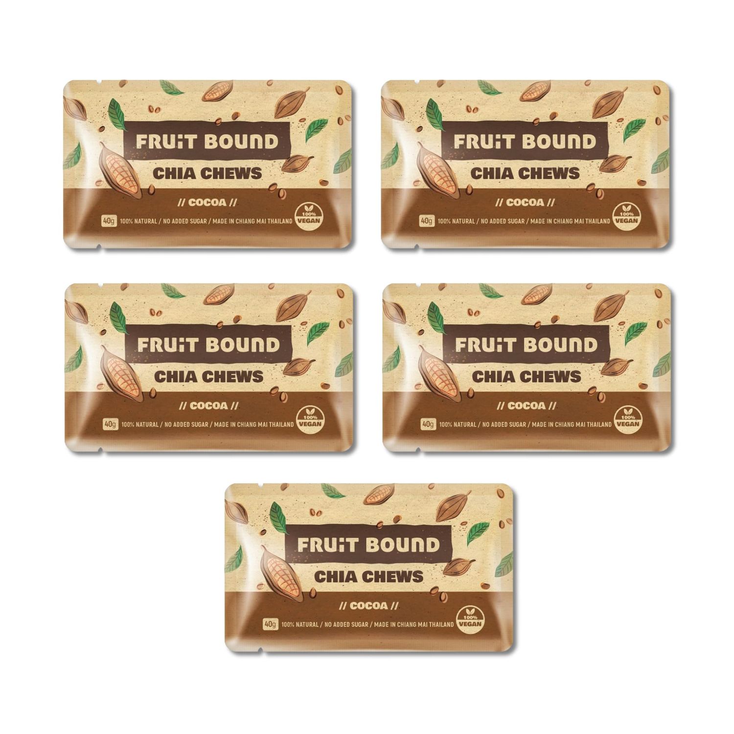 FRUIT BOUND Chia Bars Healthy Snacks Fruit Bars With Organic Chia Seed, Vegan Bars No Added Sugar, Plant Based Snack Bars (5 Count, Cocoa)
