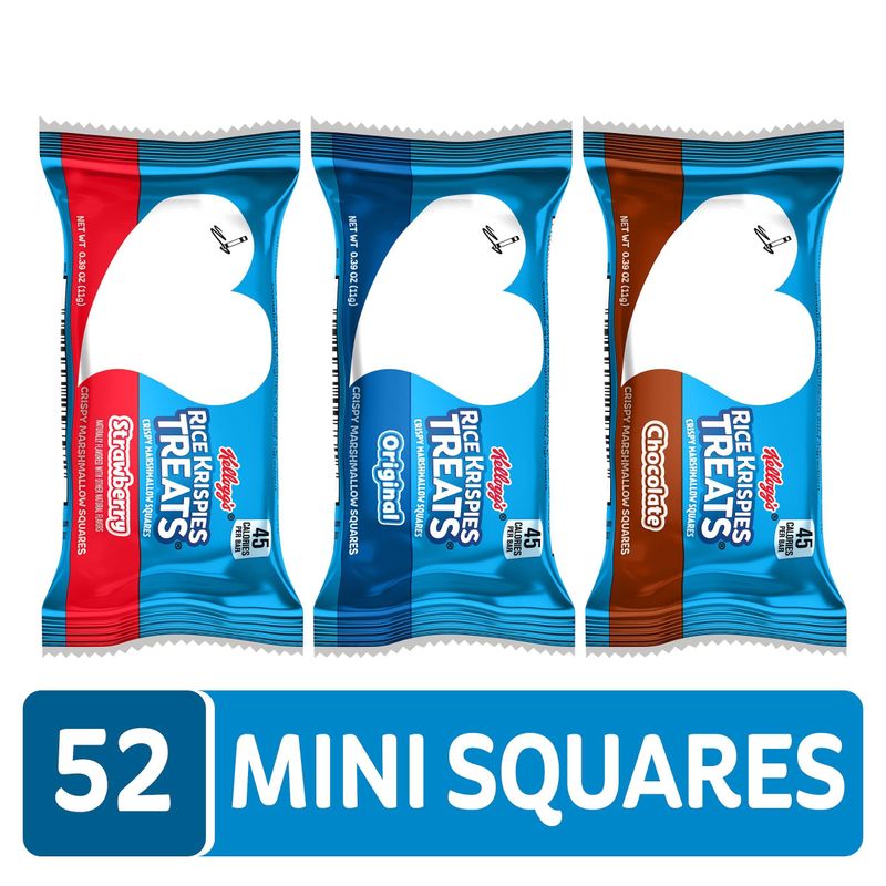 Rice Krispies Treats Mini Crispy Marshmallow Squares, Kids Snacks, Lunch Snacks, Variety Pack, 20.1oz Box (52 Bars)