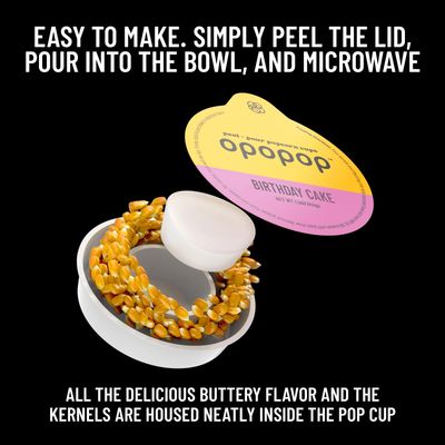 Opopop Microwave Popcorn - Pop Cups Birthday Cake 6-Pack, Non-GMO Gourmet Popcorn Kernels &amp; Popcorn Flavoring, Gluten Free Snacks, Easy to Make and No Mess