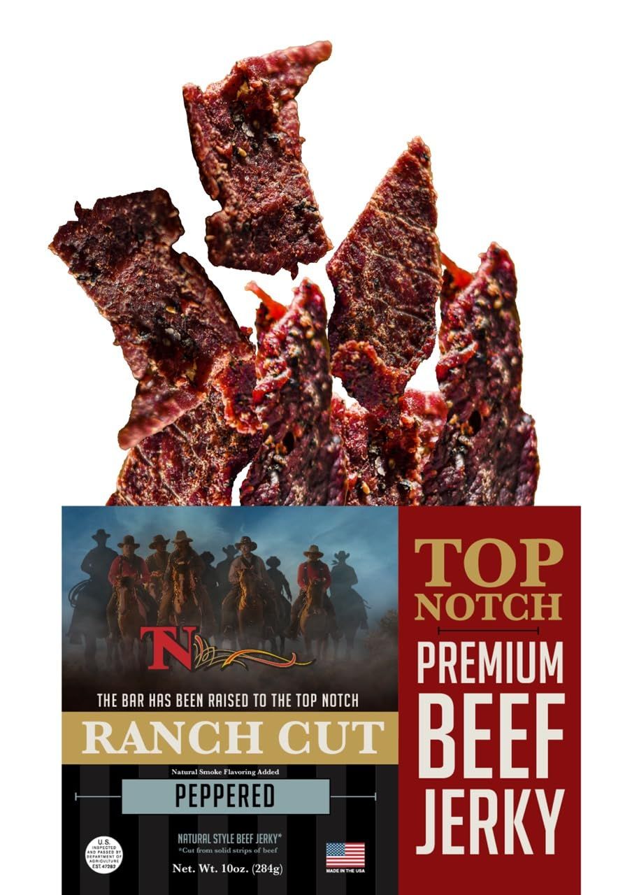 Top Notch Ranch Cut Jerky - 10 oz Bag of Beef Jerky - High Protein Snacks for Kids and Adults - Flavorful Strips of Premium Beef Jerky