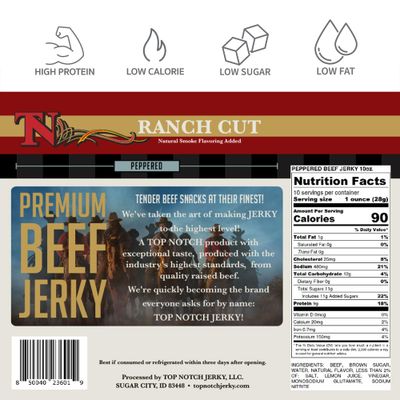 Top Notch Ranch Cut Jerky - 10 oz Bag of Beef Jerky - High Protein Snacks for Kids and Adults - Flavorful Strips of Premium Beef Jerky