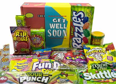 RETRO CANDY YUM Get Well Soon Sour Candy Variety Sick Care Package Assortment Gift Basket Box for Boys, Girls, Men, Women, Feel Better Gifts for Kids