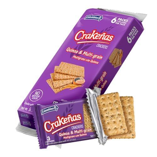 Colombina Crakeas (crakenas) Quinoa and Multigrain Crackers - 6 Packs of Premium Saltine Crackers Individually Wrapped w/ 3 Cracker Each- Ideal As Coffee Crackers (18 count) (5.4 oz lbs / 153 gr)