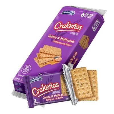 Colombina Crakeas (crakenas) Quinoa and Multigrain Crackers - 6 Packs of Premium Saltine Crackers Individually Wrapped w/ 3 Cracker Each- Ideal As Coffee Crackers (18 count) (5.4 oz lbs / 153 gr)