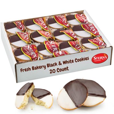 Black and White Cookies | 20 Gourmet Cookies Individually Wrapped | NY Style Black &amp; White Cookies | Easter Food Gift Baskets | Snack Cakes | Kosher, Dairy &amp; Nut Free | Sterns Bakery